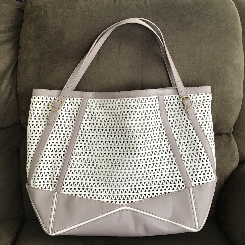 Taupe and White Leather Tote
